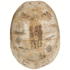 Antique A 'scrimshaw' engraved turtle shell commemorating the Transatlantic slave trade