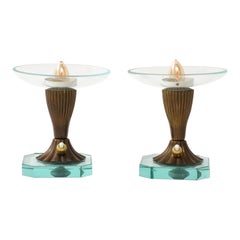 Vintage Pair of Glass & Brass Petite Table Lamps att. Pietro Chiesa - Italy 1940's