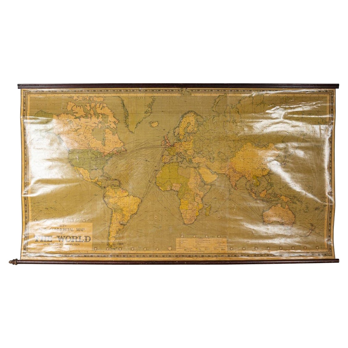 Antike, große, geschwungene Weltkarte des 20. Jahrhunderts, George Philips, um 1918
