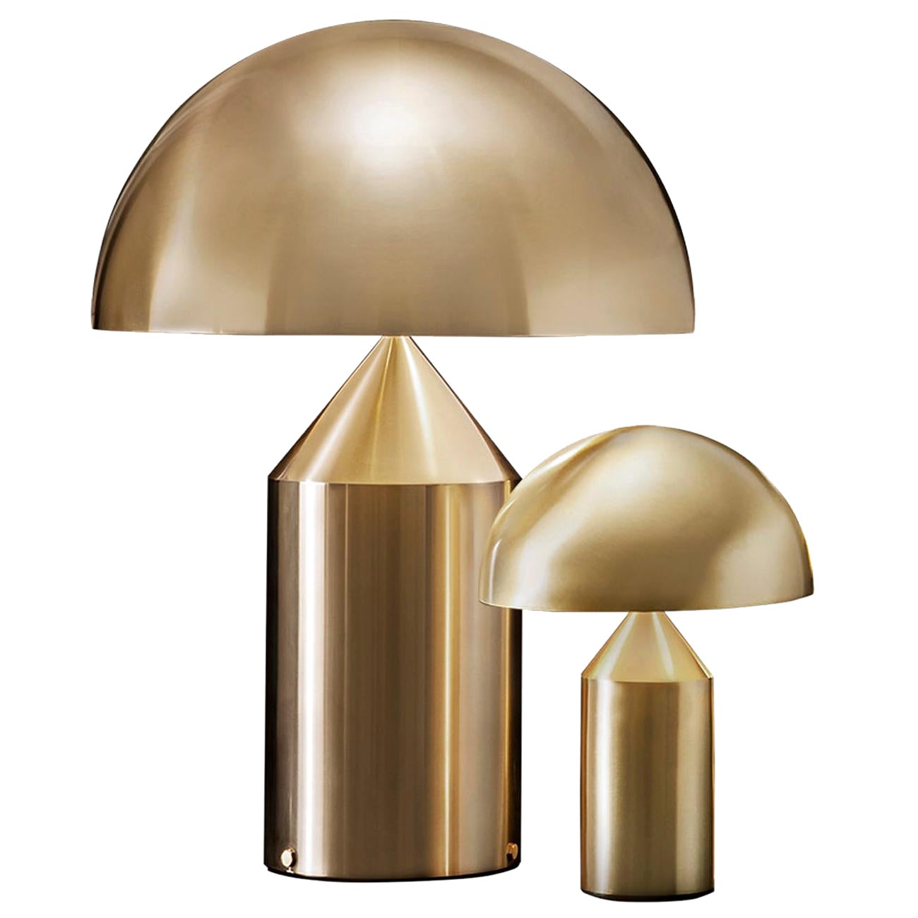 Set von „Atollo“ Große und kleine Gold-Tischlampe entworfen von Vico Magistretti im Angebot