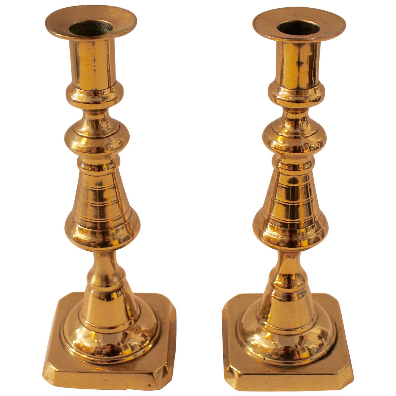 19th Century Brass Candlestick Holders For Sale at 1stdibs