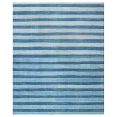 Retro Indian Dhurrie Striped Blue Rug
