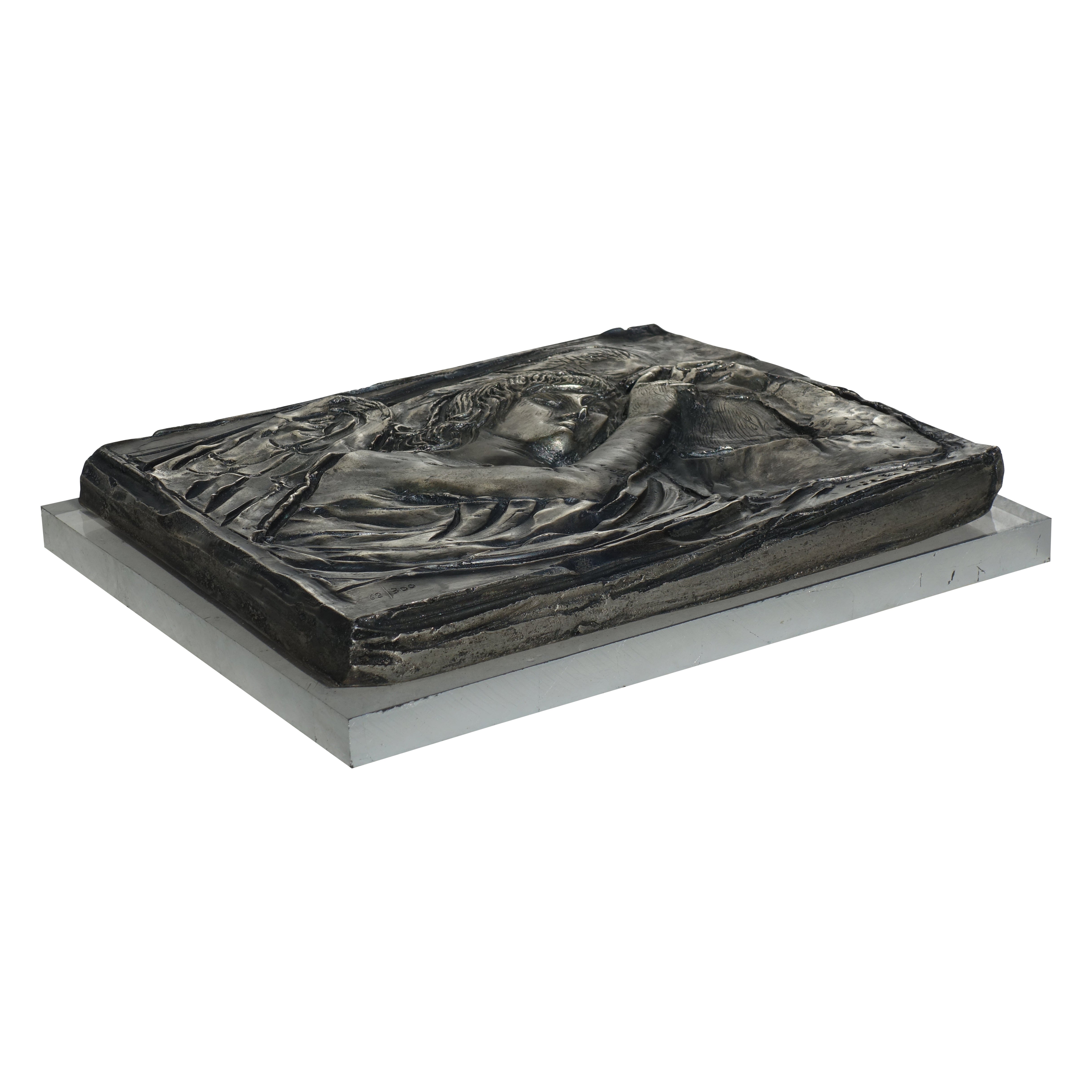 Emilio Greco Italian Sculpture Bas-relief Silver Metal Angel