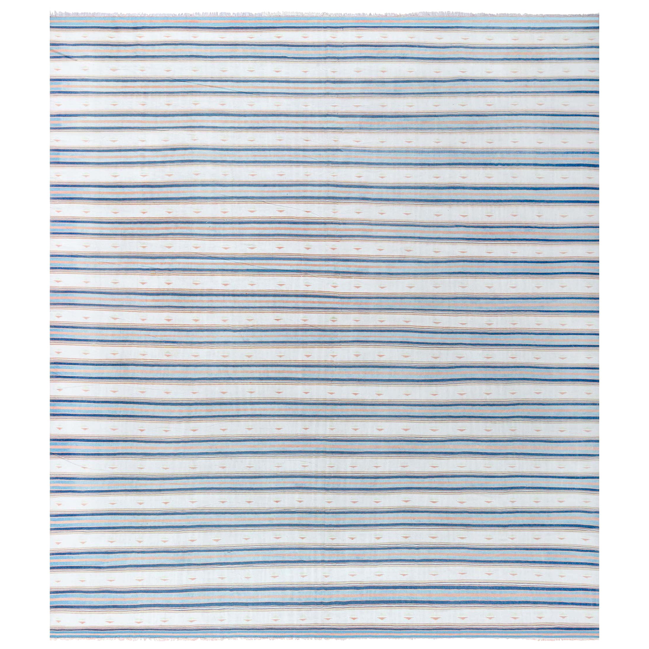 Vintage Indian Dhurrie Striped Rug For Sale