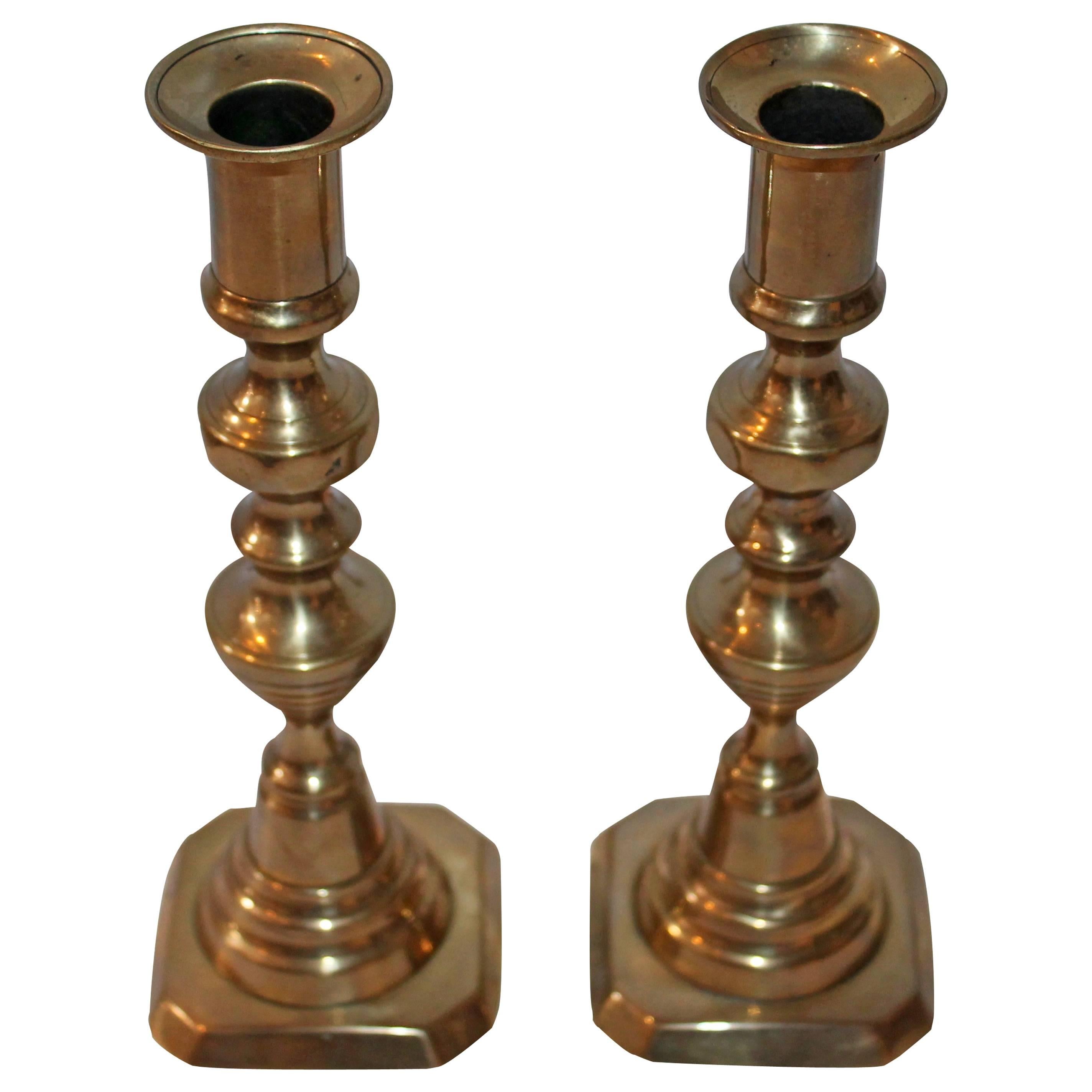 19th Century Brass Polished Candlestick Holders