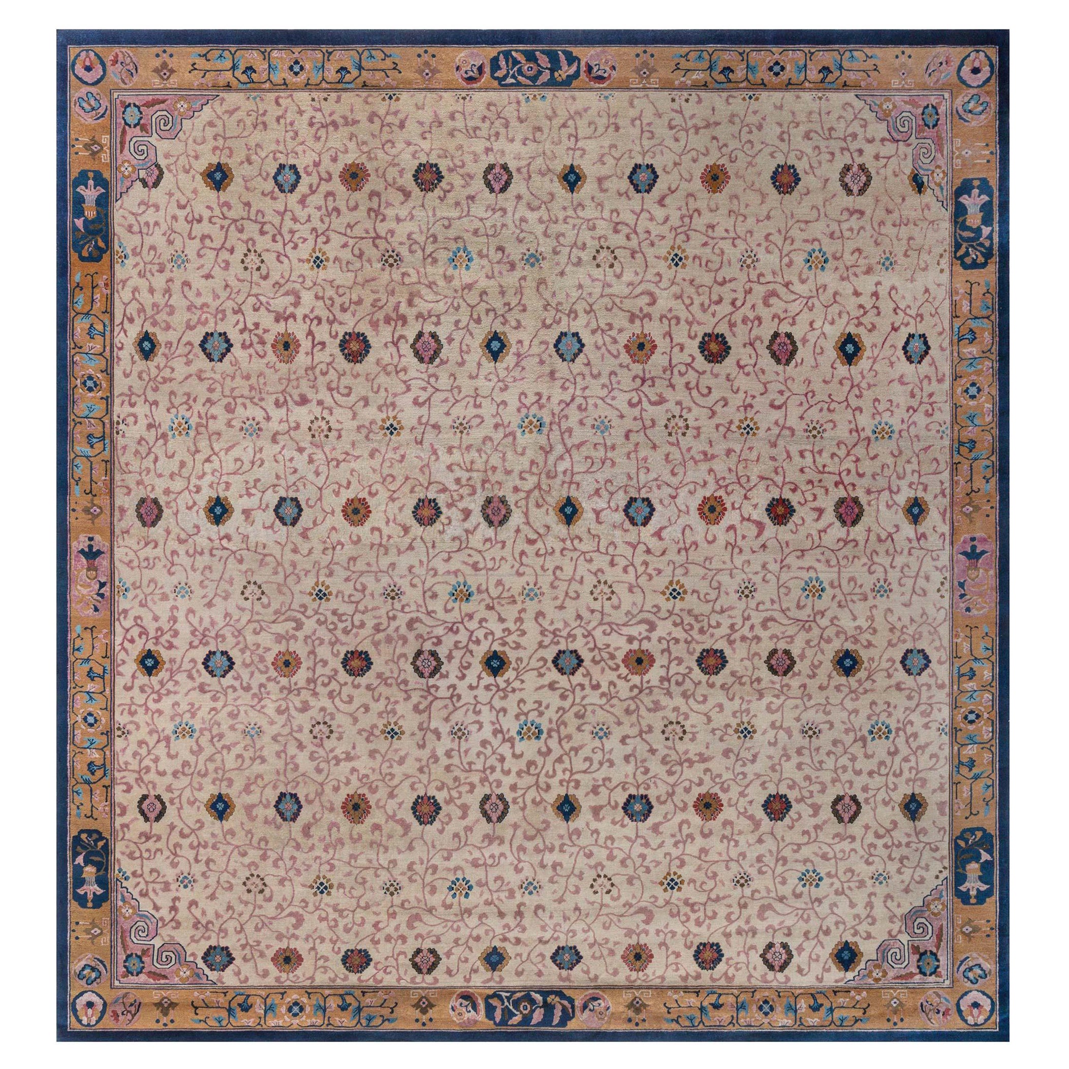 Antique Chinese Rug Size Adjusted For Sale