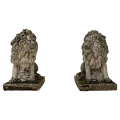 Retro Pair of Monumental Reclaimed Stone Lions