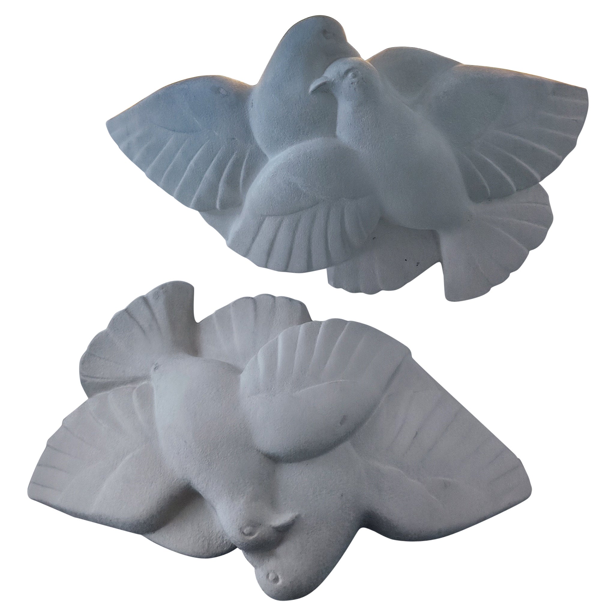 Pair of white Plaster Dove Sconces wall lamps, France 30s Adnet or Serge Roche  For Sale
