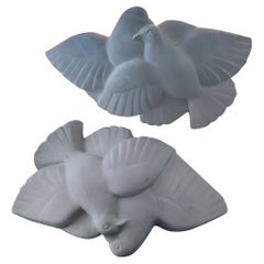 Pair of white Plaster Dove Sconces wall lamps, France 30s Adnet or Serge Roche