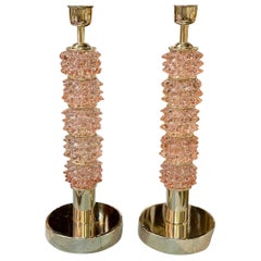 Pair of Modern Pink Glass and Brass "Rosti" Lamps