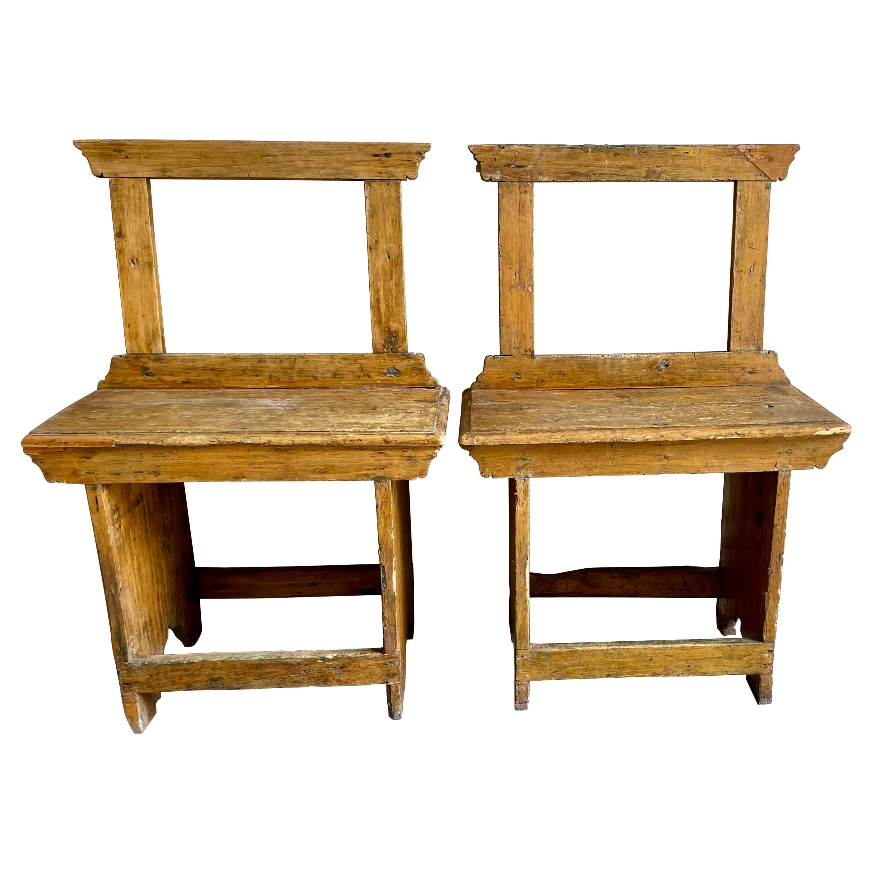 Pair Yellow Straight Back Stools For Sale