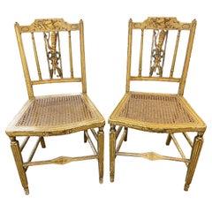 Pair of Lewis Barnes Hand Painted Cane Seat Fancy Chairs, Portsmouth NH c 1820