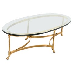 Labarge Hollywood Regency Brass and Glass Hooved Feet Cocktail Table, 1960s