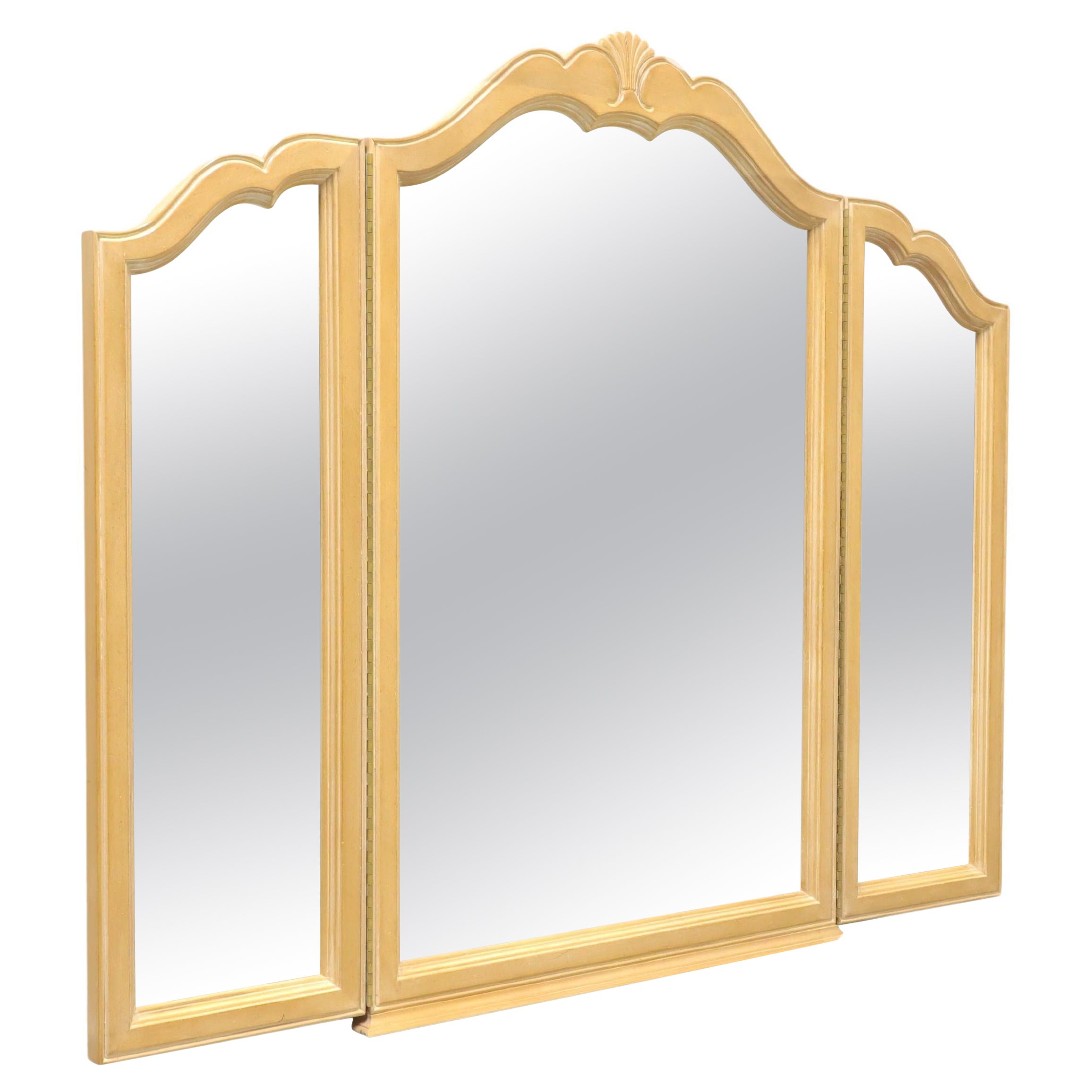 Late 20th Century French Country Whitewashed Distressed Tri-Fold Dresser Mirror For Sale