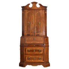 Antique Italian, Emilia Romagna, Walnut and Inlaid Secretary Cabinet, 2nd half 19th cen.