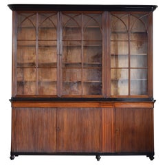Antique Italian, Tuscany, Walnut & Ebonized, Glass Door Libreria/Bookcase, early 19thc