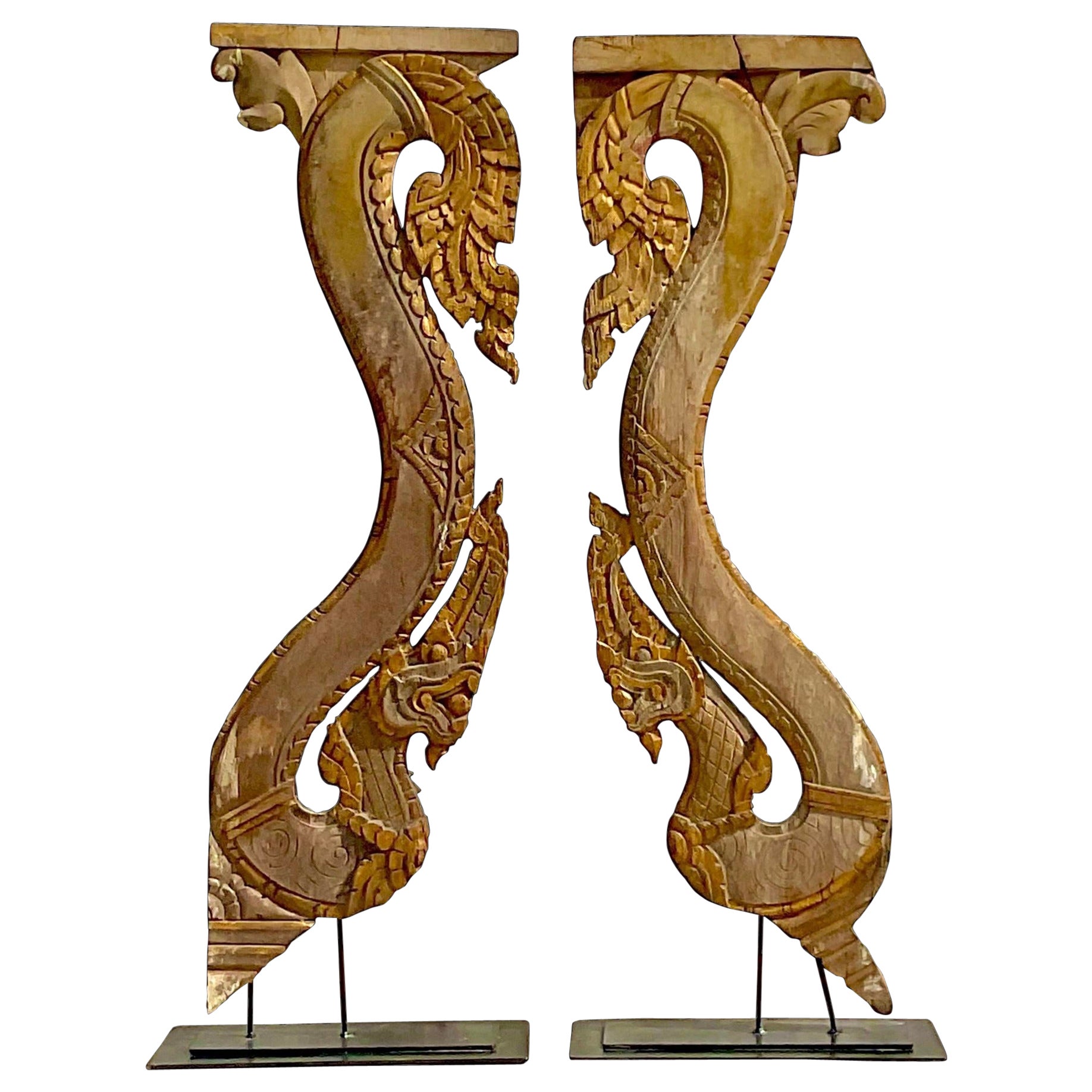 Vintage Gilt Tipped Architectural Fragments - Set of 2