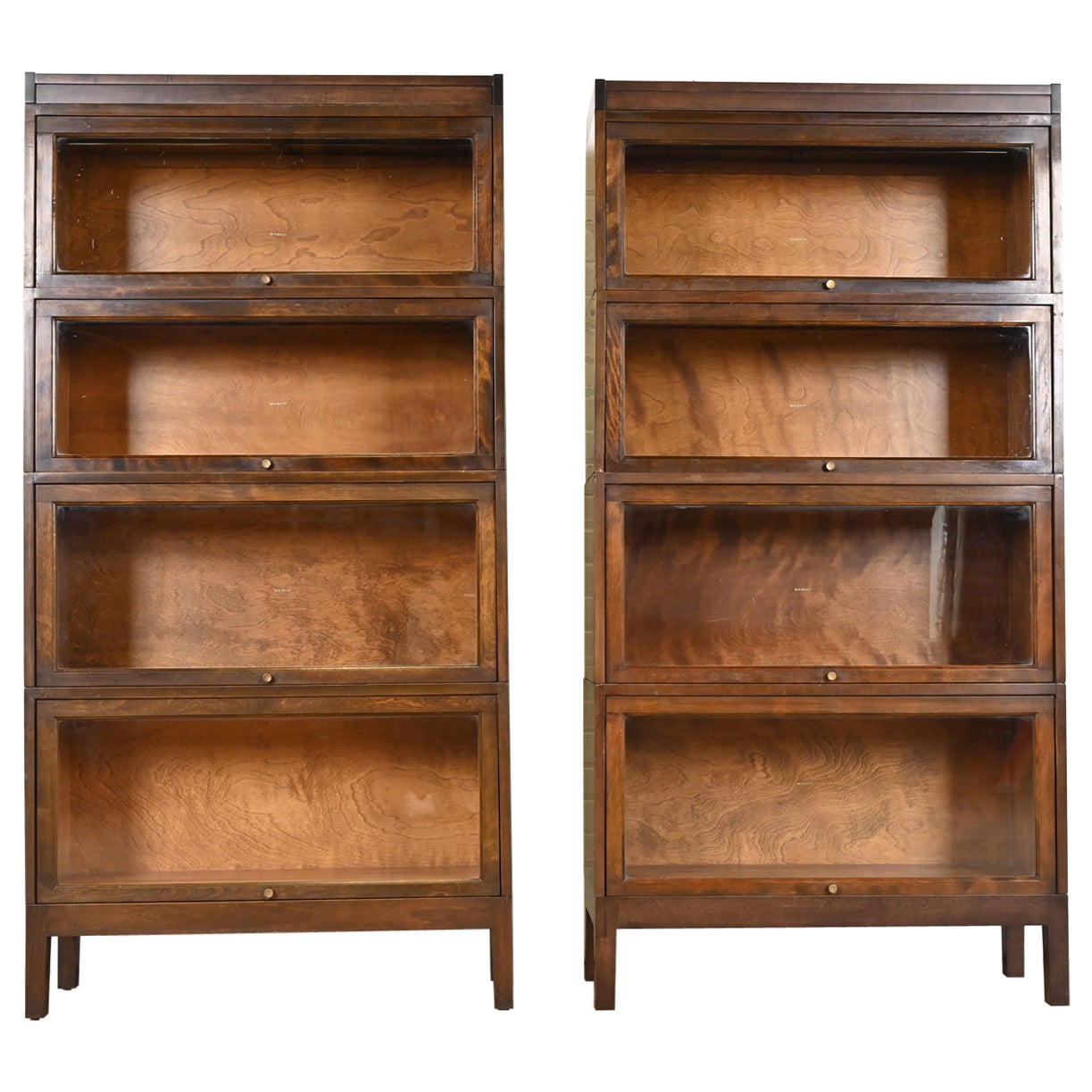 Antique Shaw Walker Arts & Crafts Mahogany Four-Stack Barrister Bookcases, Pair For Sale