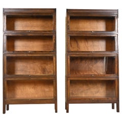 Antique Shaw Walker Arts & Crafts Mahogany Four-Stack Barrister Bookcases, Pair