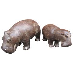 Vintage Pair of 20th Century Italian Ceramic Hippos