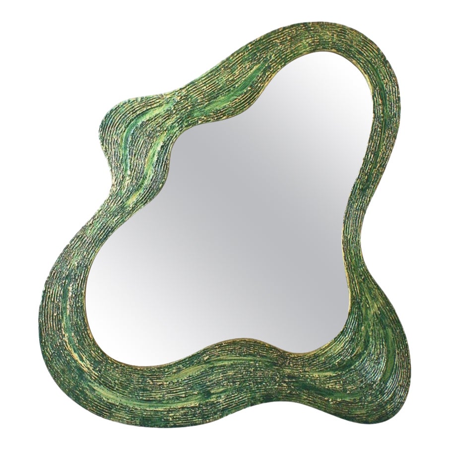 New Design Mirror in Resin and Fiberglass Finished in Verdigris Color For Sale