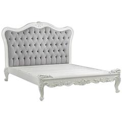 French Bed White Upholstered Grey Velvet Cottage Country Chic Farmhouse Style