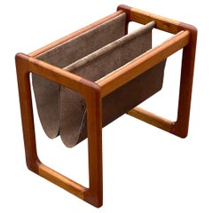 Vintage 1960´s Danish Mid-Century Modern magazine holder crafted in teak and leather