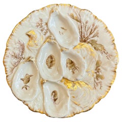 Antiker französischer Austernteller aus Limoges-Porzellan mit bemaltem Meeresleben-Turke-Muster.