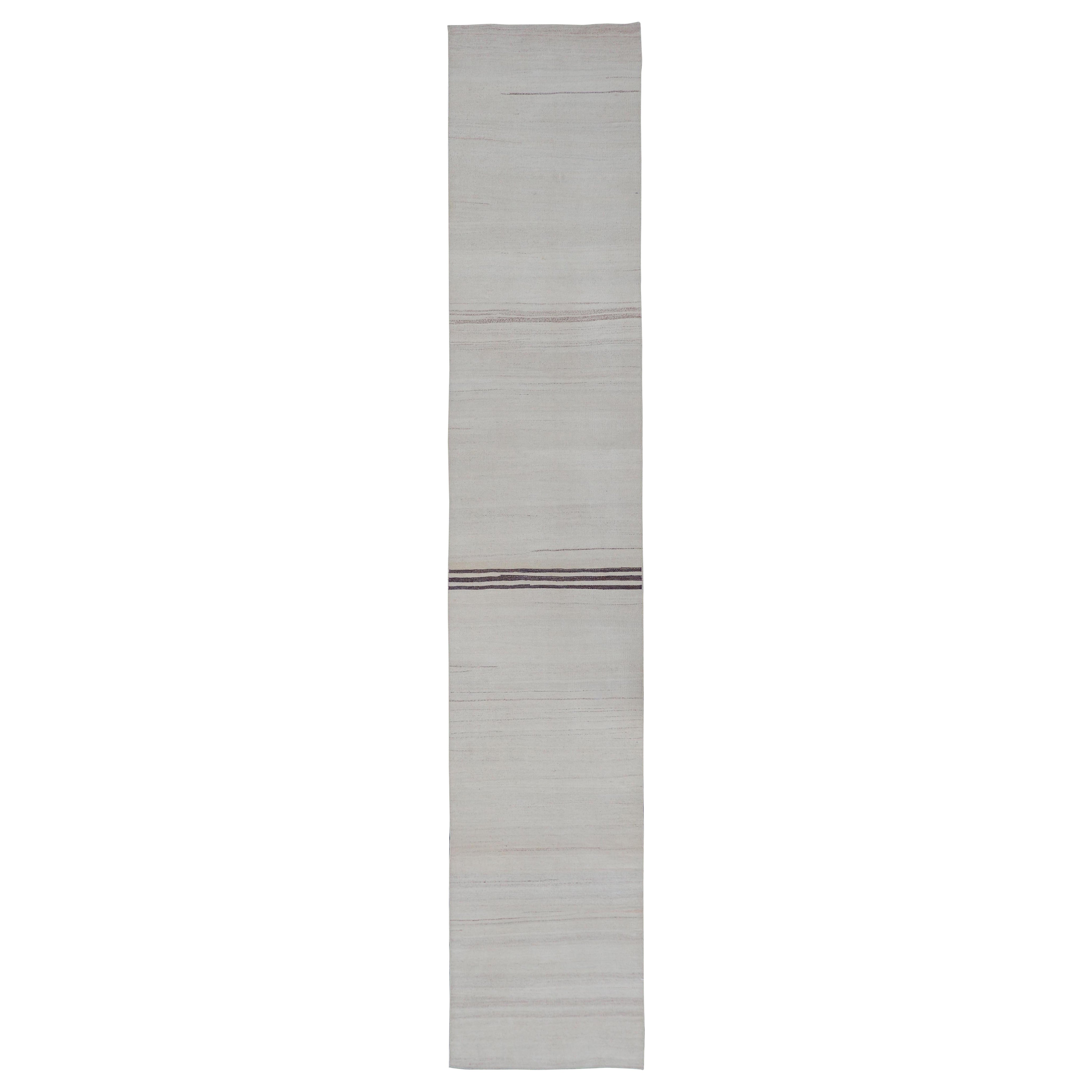 Vintage Turkish Kilim Runner With Neutral Tones and Elegant Stripes 2'5 x 13'10