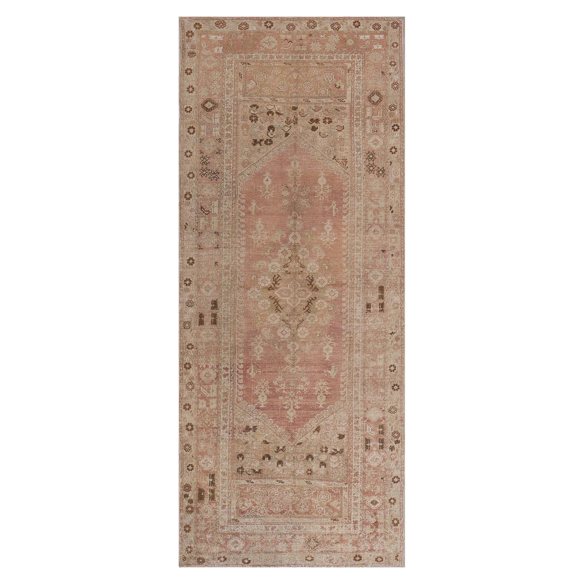 Hand-Knotted Antique Circa-1880 Salmon-Pink Ghordes Runner
