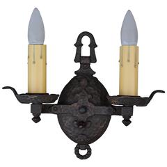 1 of 3 Cast Iron Double Light Sconces, circa 1920s