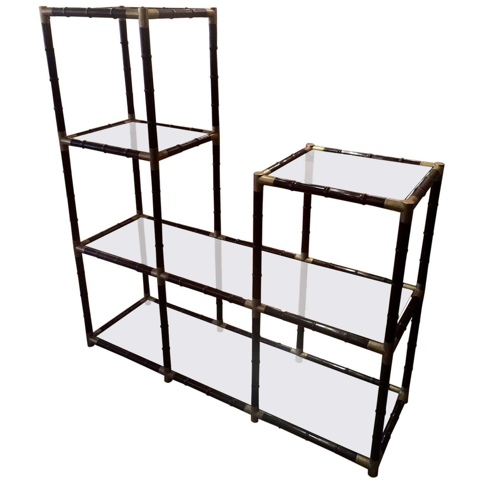 Billy Haines Style Faux Bamboo Asymmetrical Etagere
