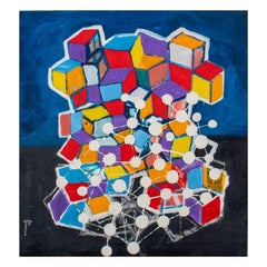 Abstraktes kubistisches Ölgemälde auf Leinwand von Domenick Capobianco