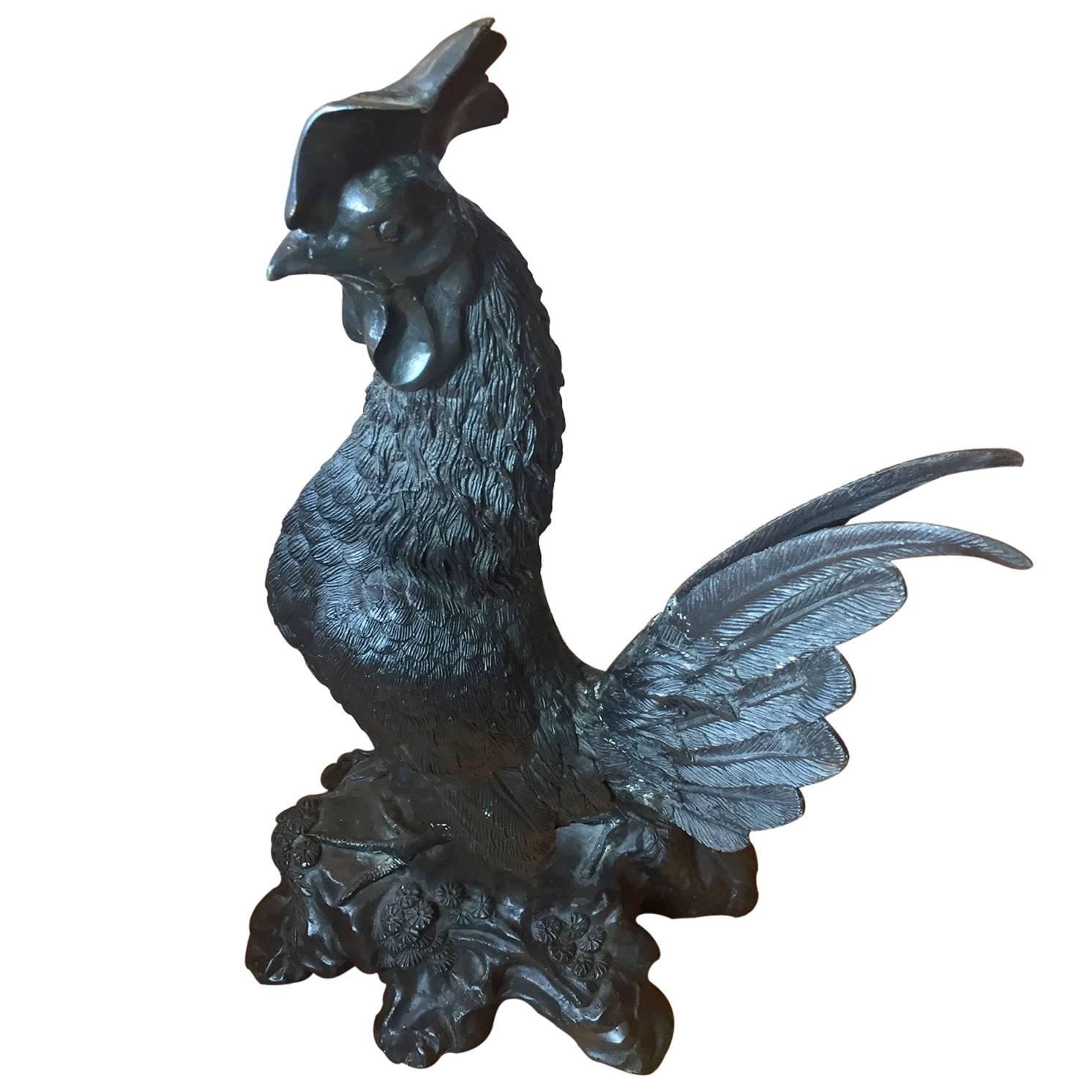 Handsome Black Metal Rooster Sculpture