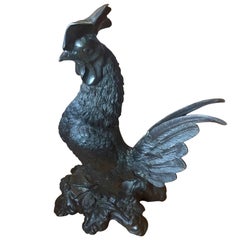 Antique Handsome Black Metal Rooster Sculpture