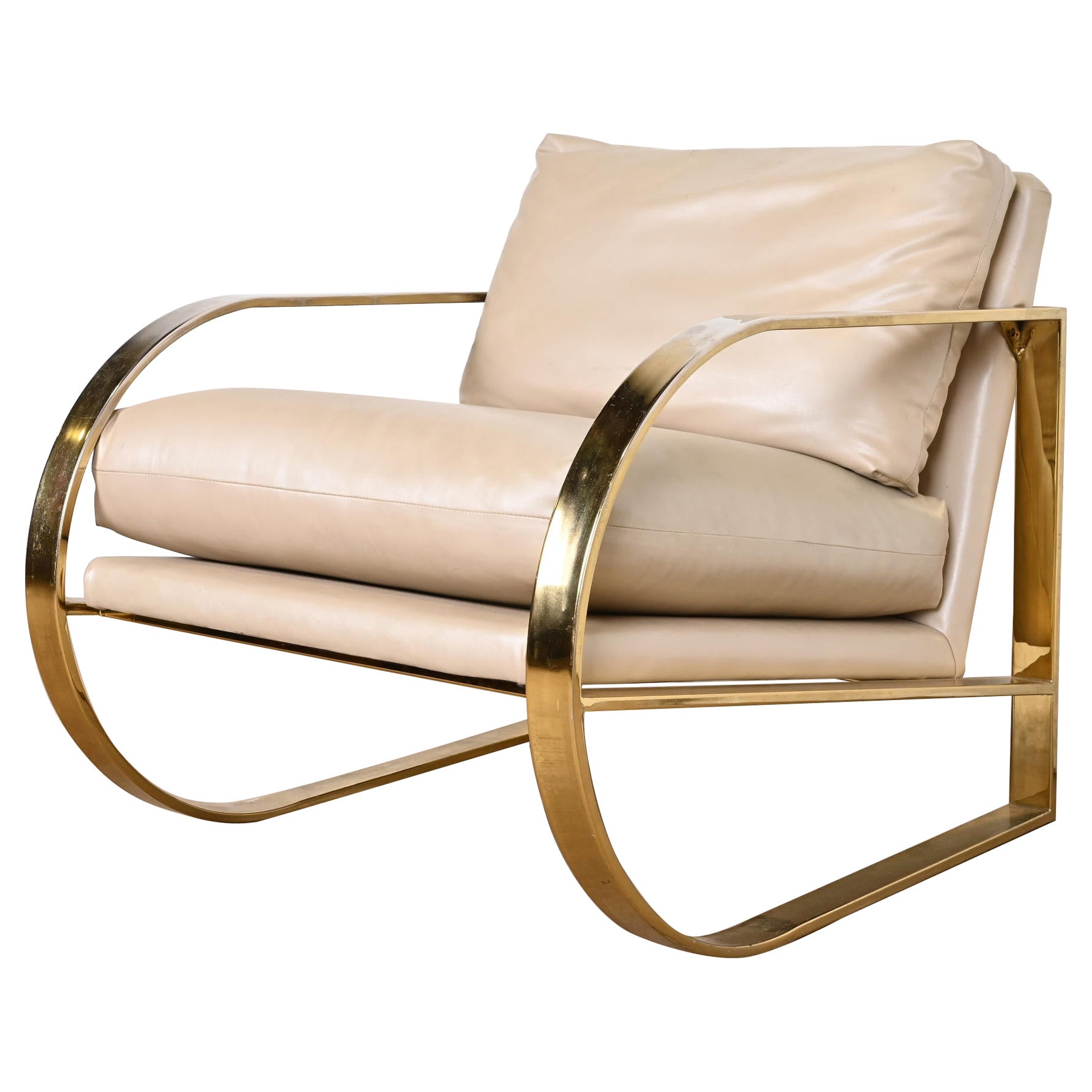 John Mascheroni for Swaim Originals Brass and Leather Lounge Chair For Sale
