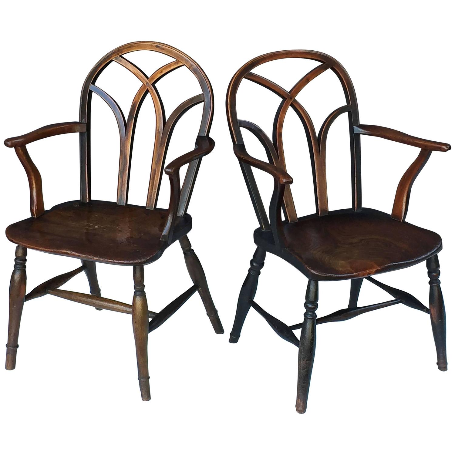 Pair of English Ash Lowback Windsor Chairs For Sale at 1stdibs