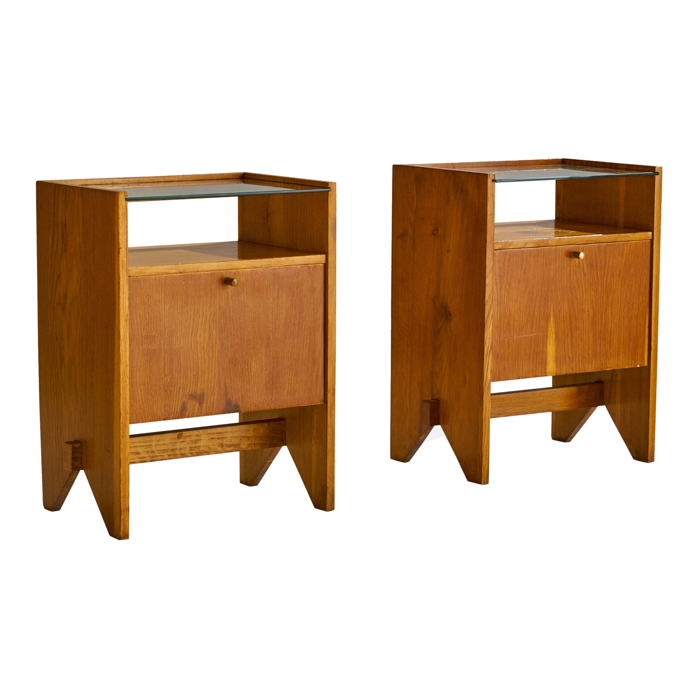 ISA Bergamo, Nightstands, Wood, Glass, Brass, Italy, 1950s For Sale