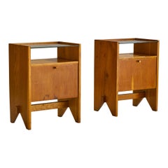 Vintage ISA Bergamo, Nightstands, Wood, Glass, Brass, Italy, 1950s