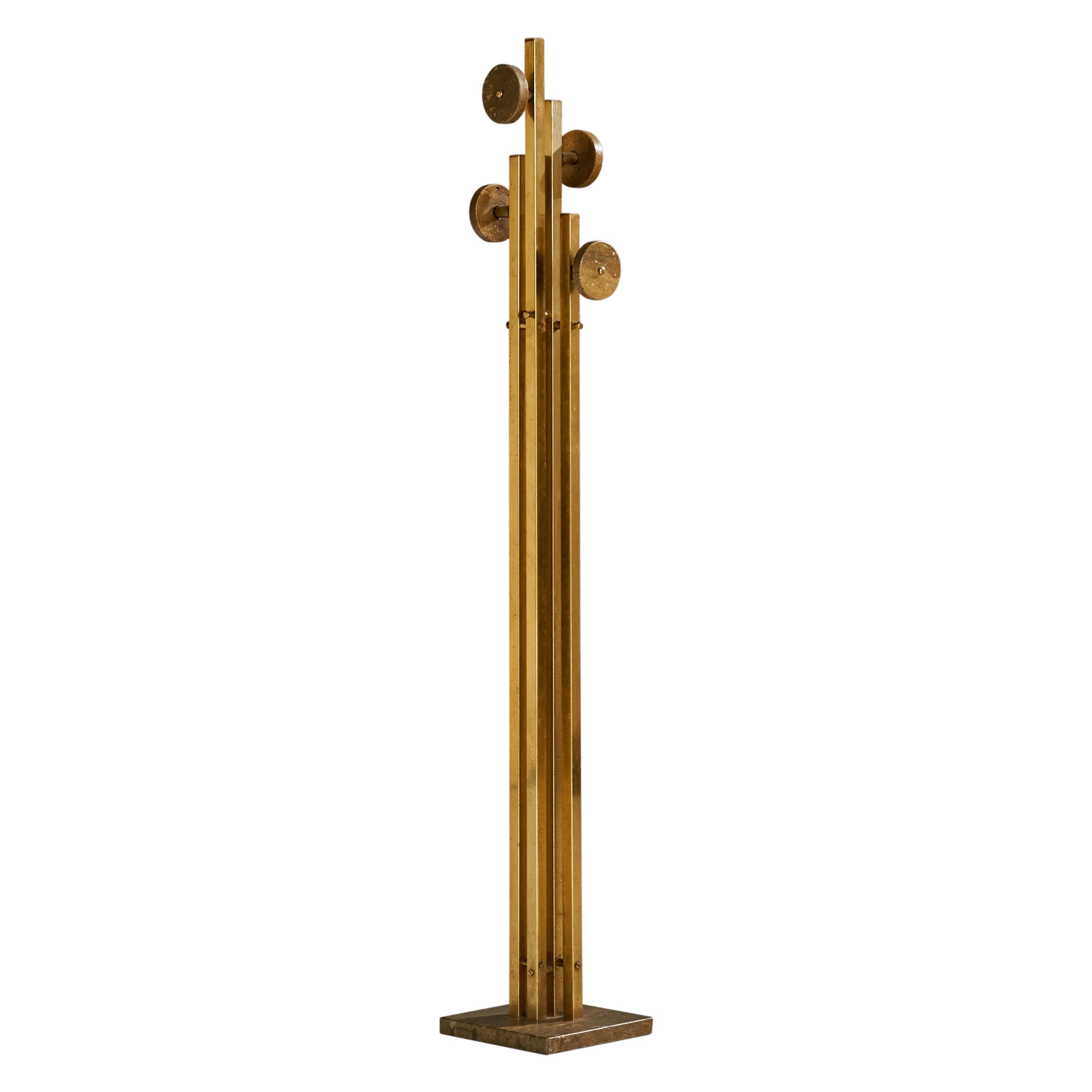 Italian Designer, Hat Stand, Brass, Marble, Italy, 1940s For Sale