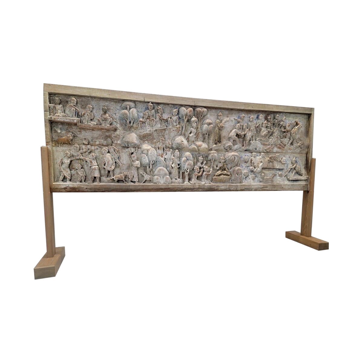 Antike Monumental birmanischen Mandalay Dorf Marktszene auf Panel w / Stand im Angebot