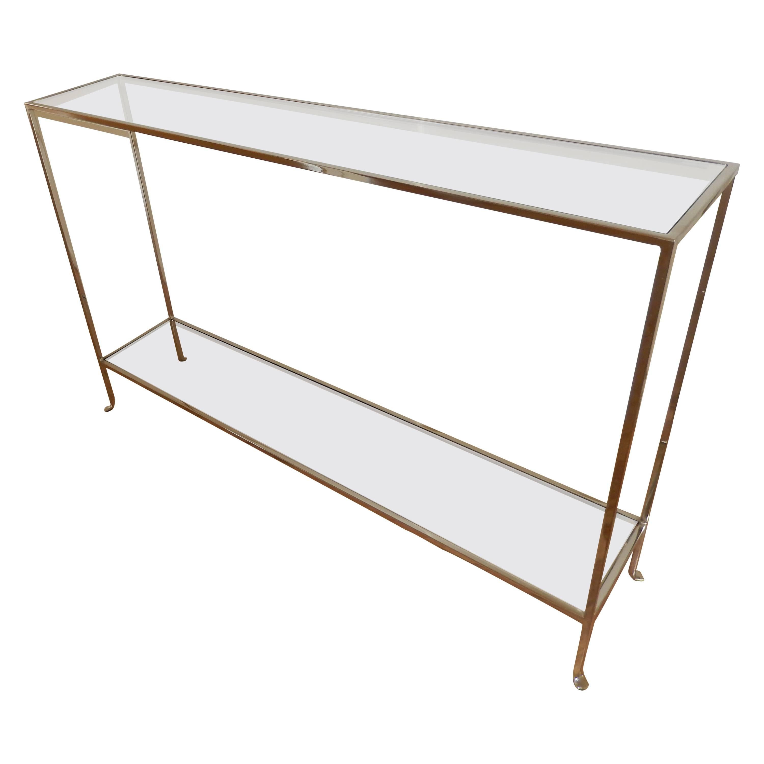Nickel and Glass Two Level Modern Console Table