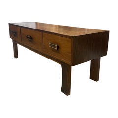 Imported Vintage Danish Modern Walnut Toned Low Console Coffee Table 