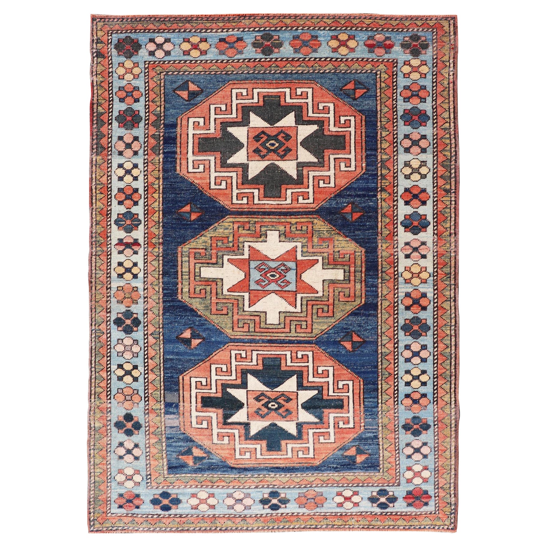 Alfombra Oushak Turca Vintage Rica En Medallones Con Patrones Geométricos 4'6 x 6'10