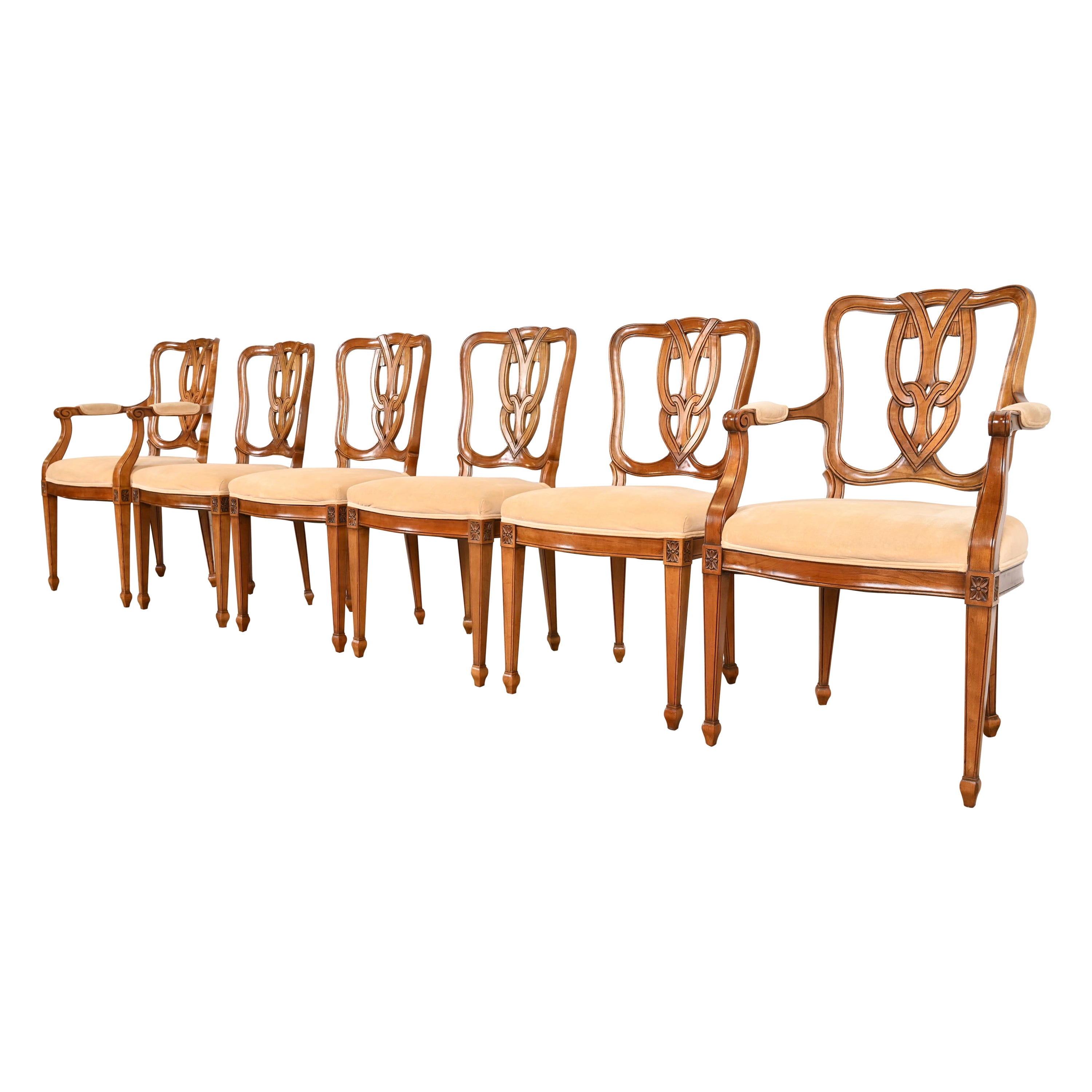 Kindel Furniture ensemble de six chaises de salle à manger Régence française Louis XVI en bois fruitier