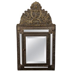 Used Baroque Style Embossed Brass Mirror Cabinet