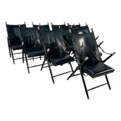 Retro Set of 10 Mid Century Italian Folding leather Chairs 1960s