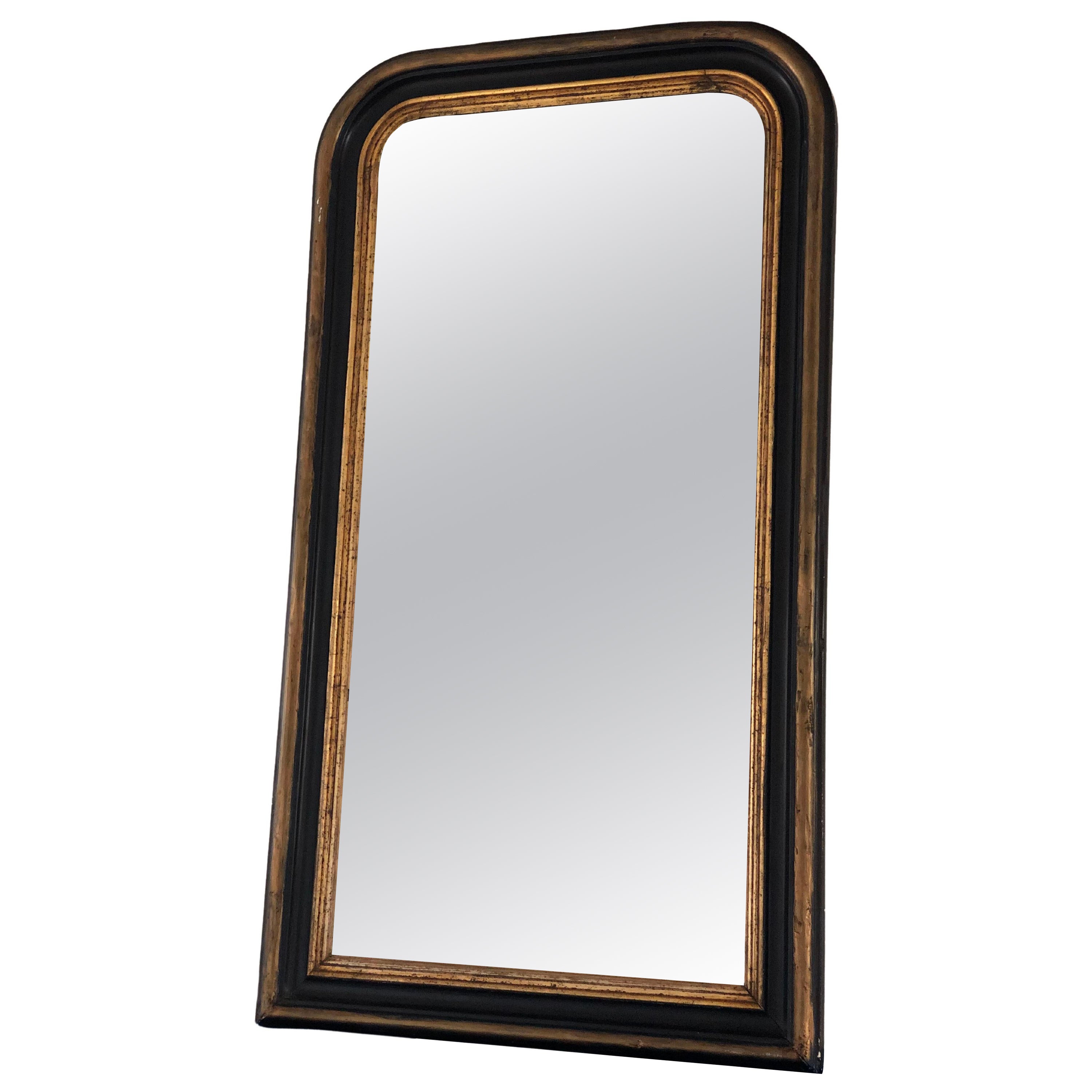 High Quality Antique Louis Philippe Mirror in Black and Gold France Late 19th Ce For Sale