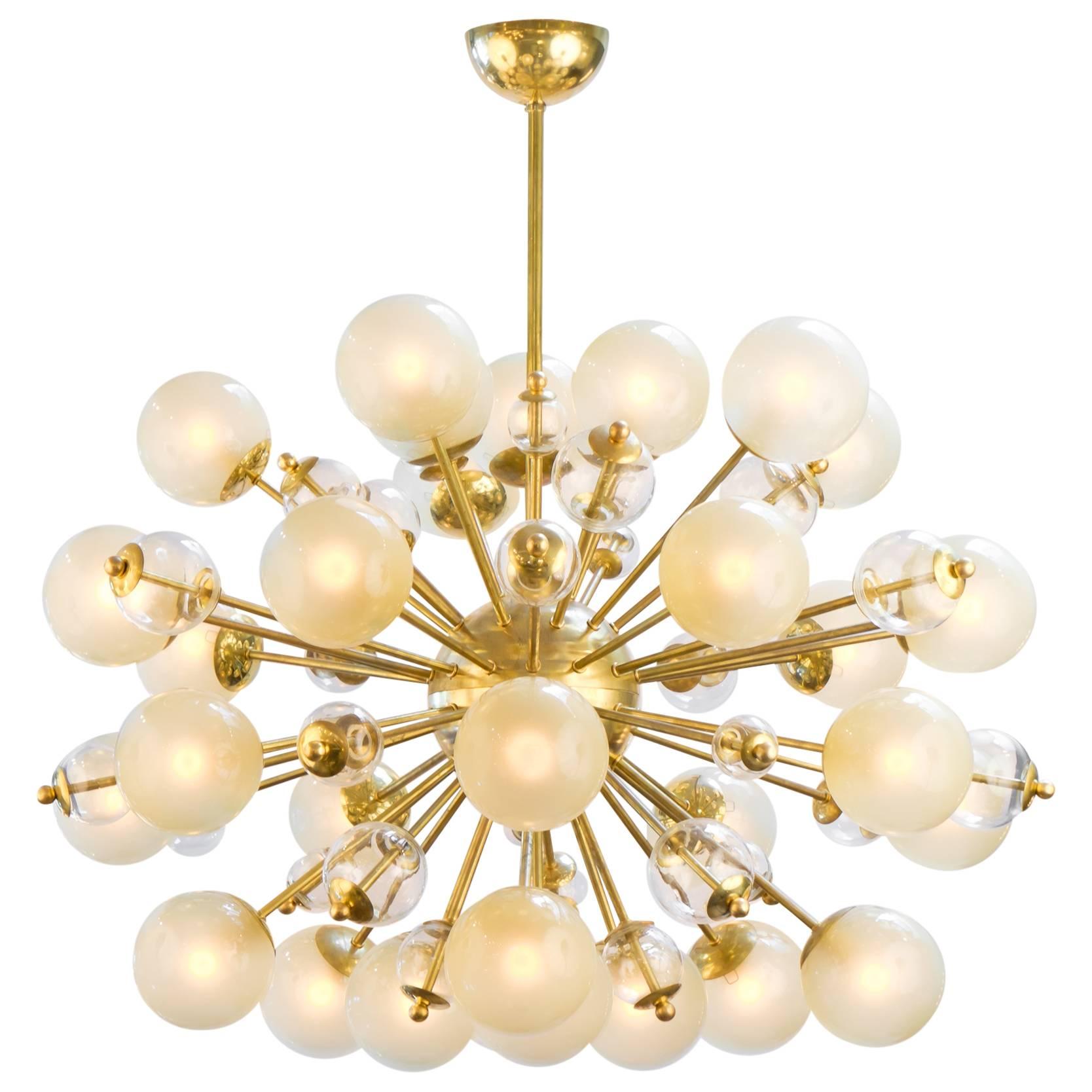Vintage Murano Brass Sputnik Chandelier with Champagne Globes