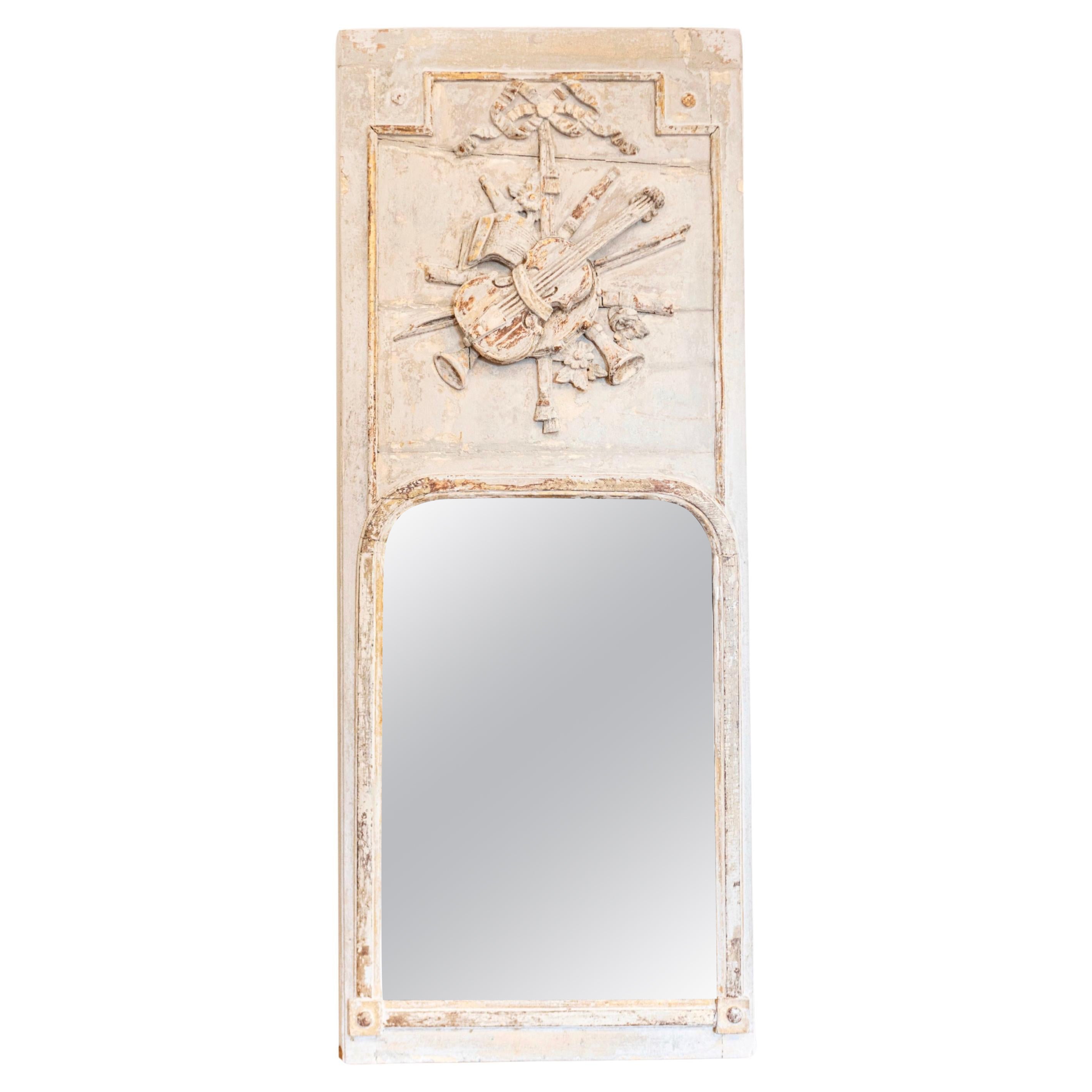 French Louis XVI Period 1790s Trumeau Mirror with Carved Liberal Arts Allegory For Sale